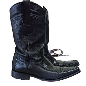 Los Altos Boots Black Genuine Teju Lizard Western Cowboy Boots Men's 8.5 EE